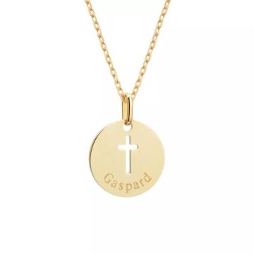 Collier croix ajourée personnalisé, plaqué or, Petits Trésors