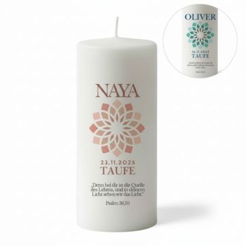 bougie de bapteme fleur de vie