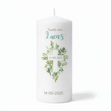 bougie personnalisée croix et végétal
