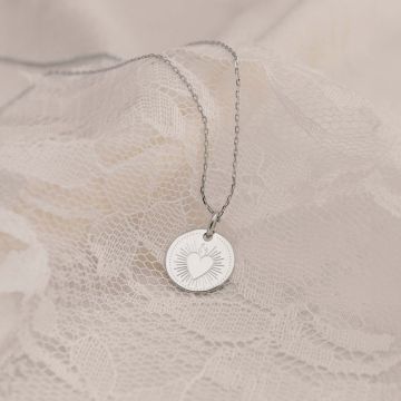 Médaille baptême cœur flamboyant en argent 925 personnalisée, Aismée