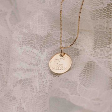 Médaille baptême fanions, prénom et date, plaqué or, Aismée