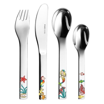 Couverts Sirène avec gravure pour petite fille, 4 pièces Puresigns