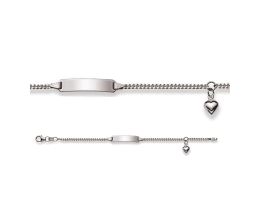 Gourmette Enfant en Or Blanc 585, Bracelet Identité Bébé avec Coeur, Livraison Gratuite Suisse