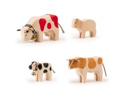 Animaux de la Ferme Trauffer, en bois, Jouet Durable, Qualité Suisse, Set de 4 jouets