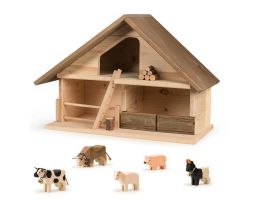 Ferme en Bois Trauffer, toit brun, 100% Suisse, Jouet Durable Enfant dès 2 ans, Qualité Suisse, Livraison Gratuite