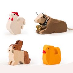 Animaux de la Ferme Trauffer, en bois, Jouet Durable, Qualité Suisse, Set de 4 jouets