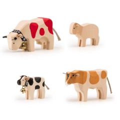 Animaux de la Ferme Trauffer, en bois, Jouet Durable, Qualité Suisse, Set de 4 jouets