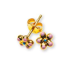 Boucles Or 375 Clous Oreilles Fleur rose et bleu clair, Idée Cadeau Anniversaire