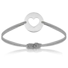 Bracelet Maman Coeur, Cadeau avec Gravure, Cordon Gris, coeur argenté, Aaina & Co