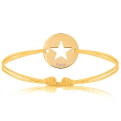 bracelet prénom enfant, coeur et cordon jaune