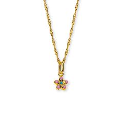 Chainette et Pendentif Fleur, Bijoux Enfant Or 375, Chaine 38 cm, Livraison Gratuite Suisse