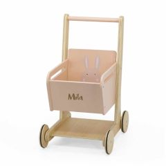 chariot de courses en bois, trixie baby, lapin rose