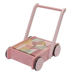 chariot en bois de la marque Little Dutch, avec cubes en bois, couleur rose
