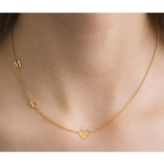 Collier Or Maman avec Lettre et Coeur, Fabrication Suisse sur commande, Livraison Gratuite