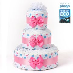 Gâteau à Pois, 60 x Couches écologiques Naissance Bébé, Marque Langes Pingo, Naissance Bébé Fille Livraison Gratuite Suisse, rose