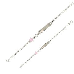 Gourmette argent 925 rhodié pour fille, Benjamin et Suzette, motif étoile rose en émail 