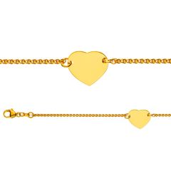 Gourmette Coeur Or Jaune 750, Bracelet Identité Enfant, 14cm, Livraison Gratuite Suisse