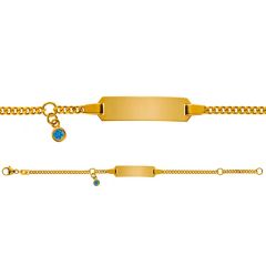 Gourmette Diamant bleu Or Jaune 375, Bracelet Identité Enfant, 14cm, Livraison Gratuite Suisse