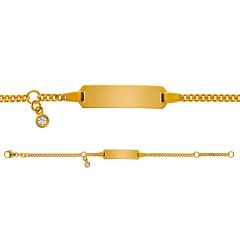 Gourmette Diamant Or Jaune 375, Bracelet Identité Enfant, 14cm, Livraison Gratuite Suisse