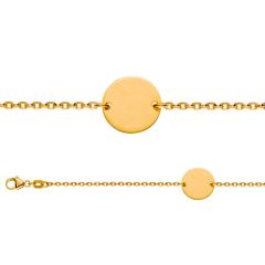 Gourmette Or Jaune 750, Plaquette ronde, Bracelet Identité Enfant, 14cm, Livraison Gratuite Suisse