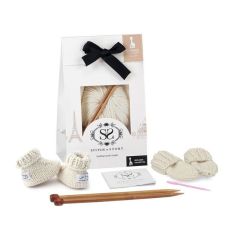 set pour tricoter chaussons et gants pour bébé, laine couleur ivoire