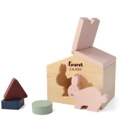 Maison Trixie Baby Jouet en Bois Lapin rose, Cadeau Jouet personnalisé