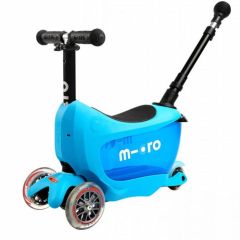 Trottinette Micro Mini2go Deluxe Plus bleu, avec barre et espace pour ranger ses affaires, Livraison Gratuite, Boutique en Suisse