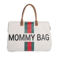 Sac à langer Mommy Bag Crème Rayé vert et rouge, Idée Cadeau Maman Childhome