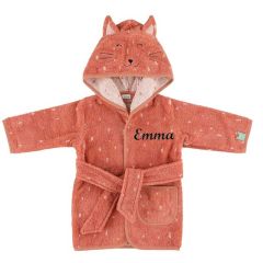 joli peignoir pour enfant, chat rose à broder