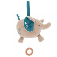 Boîte à musique Moulin Roty Peluche Eléphant personnalisable 36 cm, Cadeau Naissance Garçon