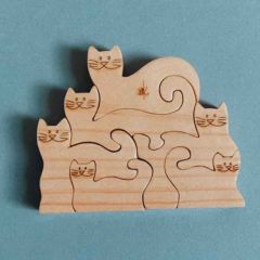 Petit Puzzle Montessori 6 pièces Chats en bois, Kaspi Land