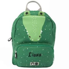 joli sac à dos en forme de crocodile avec le prénom de bébé en broderie