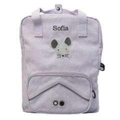 Sac à Dos Enfant Personnalisé Avec Broderie Nom - Toile Et Velours - Ourson Amovible - Cadeau Rentrée Anniversaire