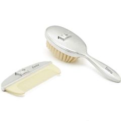 set brosse souple et peigne bébé argenté et laqué