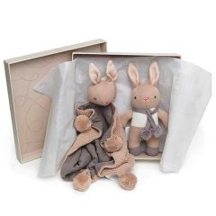 coffret cadeau naissance bébé lapin peluche et doudou taupe