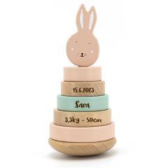 tour en bois, jouet à empiler lapin rose de trixie baby