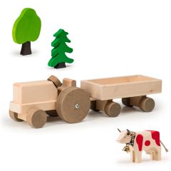 Jouet 100% Suisse Trauffer Tracteur et sa remorque en bois, Jouet Durable, Qualité Suisse, Livraison Gratuite