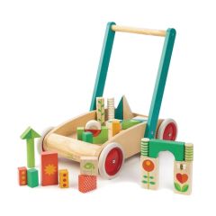 Trotteur pour apprendre à marcher, Chariot bébé avec Cubes en Bois, Tender Leaf Toys