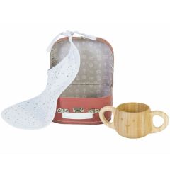 idée cadeau set bavoir coton et tasse apprentissage en bambou