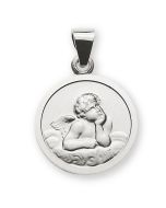 Pendentif 12mm Or Blanc Baptême Ange Gardien, avec Gravure, Livraison Gratuite Suisse