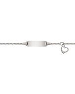 Gourmette Or Blanc 750 Coeur Pendentif, Bracelet Identité Bébé, 14cm, Livraison Gratuite Suisse