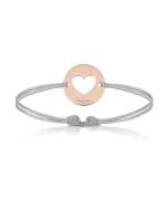Bijoux Bébé Enfant Garçon ou Fille, Bracelet Cordon Gris, coeur plaqué or rosé, Aaina & Co, Livraison Gratuite