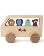 bus en bois, jouet avec prénom enfant gravé