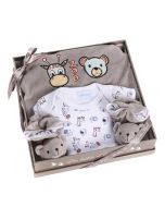 Coffret Naissance Pyjama Bébé fille ou garçon Zoo, gris, Les Bébés l'Elizéa