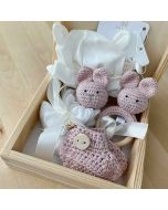 coffret naissance bébé crochet rose