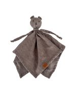 doudou ours couleur gris taupe, en laine mérinos, à personnaliser avec prénom bébé
