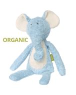 Peluche en coton bio 38 cm Eléphant Pantin bleu Green Organique, Sigikid