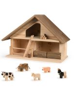 Ferme en Bois Trauffer, toit brun, 100% Suisse, Jouet Durable Enfant dès 2 ans, Qualité Suisse, Livraison Gratuite