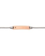 Gourmette Or Bicolore (rose-gris) 750 avec Diamant, Bracelet Identité 14cm, Livraison Gratuite Suisse