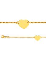 Gourmette Coeur Or Jaune 750, Bracelet Identité Enfant, 14cm, Livraison Gratuite Suisse